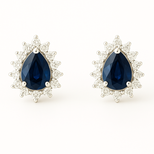 Pear-Shaped Sapphire Earrings with Diamond Halo (7x5mm)