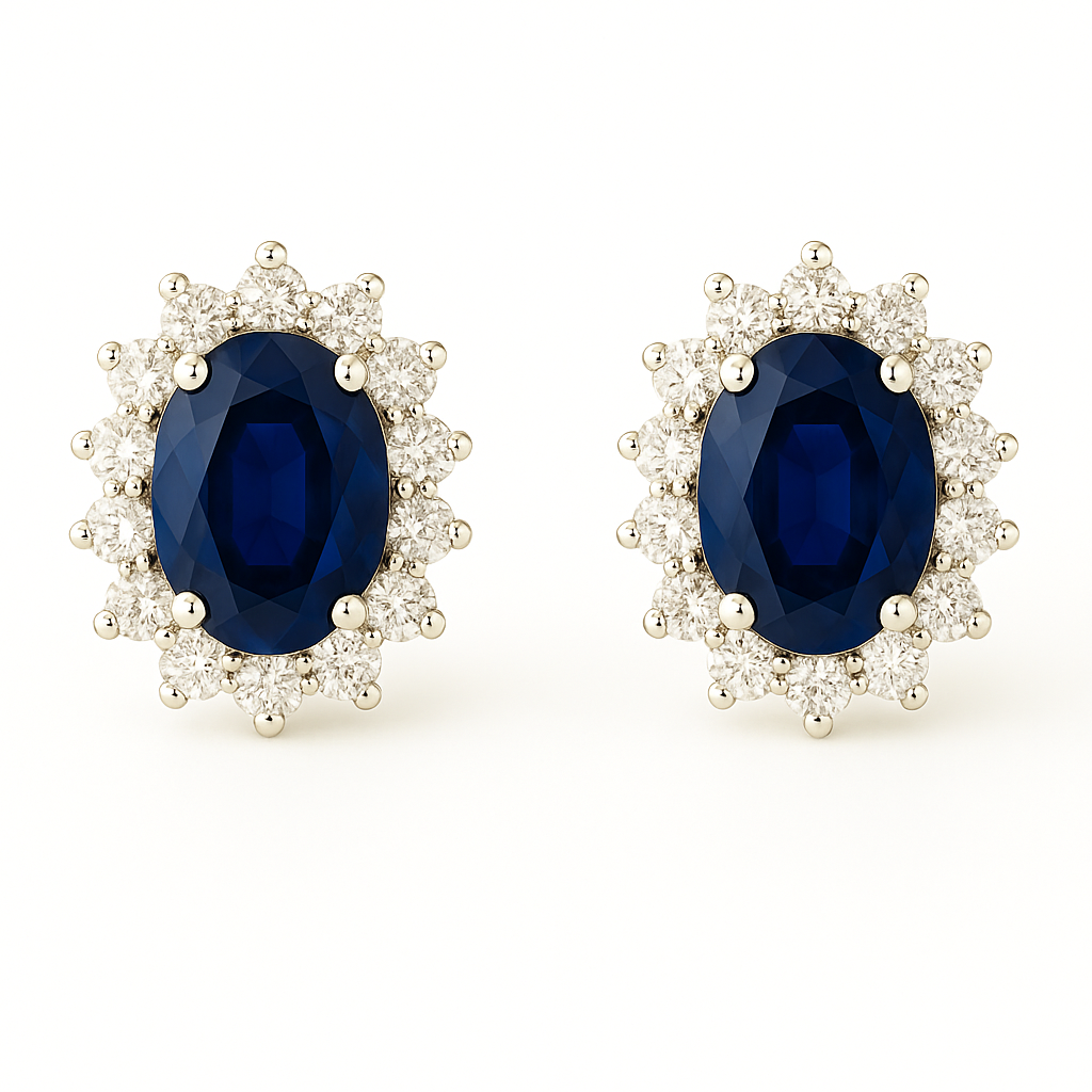 Oval-Shaped Sapphire Earrings with Diamond Halo (7x5mm)