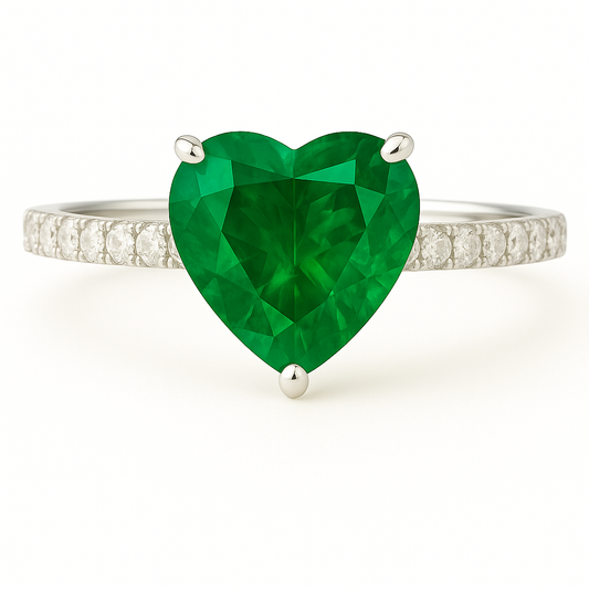 Heart-Shaped Emerald Ring with Diamond Accents (9mm)
