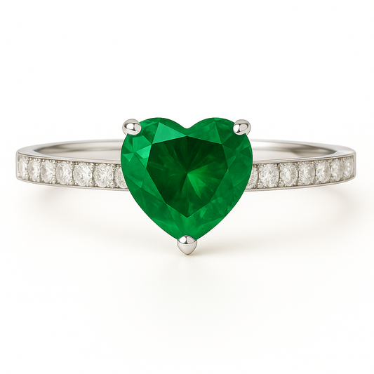 Heart 7mm -Shaped Emerald Ring with Round Diamond Accents