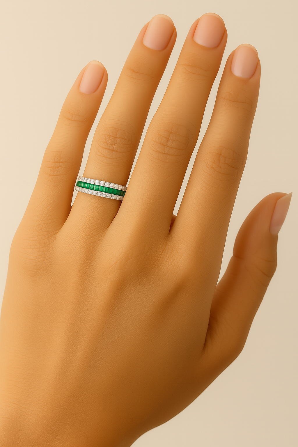 Emerald 2.5mm Square Infinity Band with Natural Diamonds