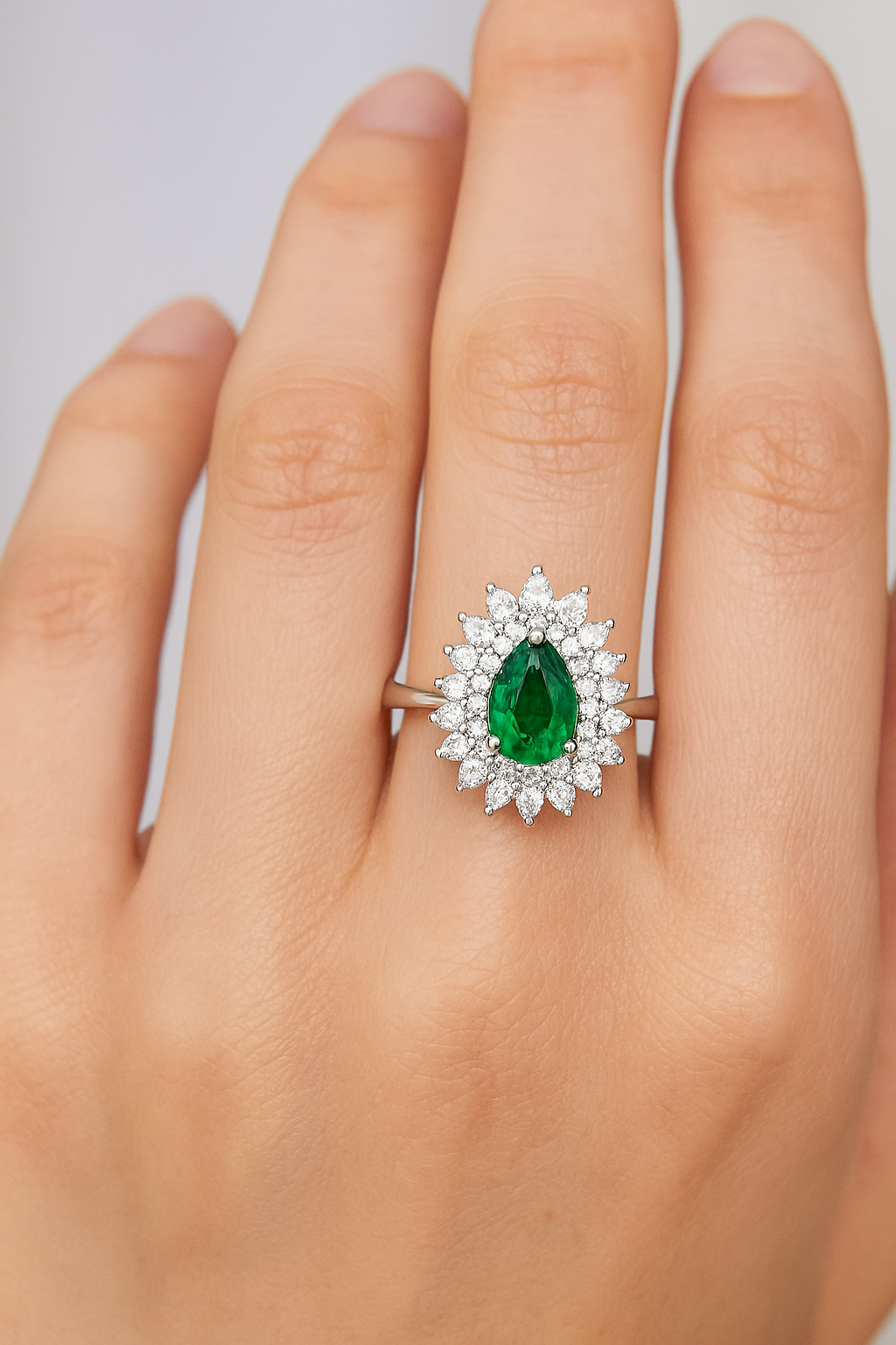Double Halo Pear-Shaped Emerald Earrings – 7x5 mm
