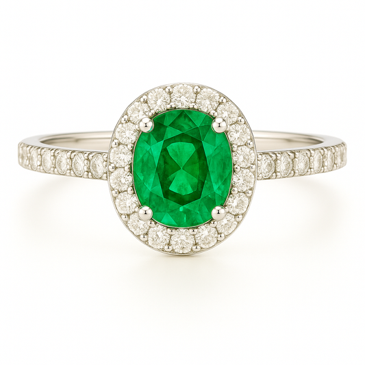 Halo Elegance Emerald Ring Band