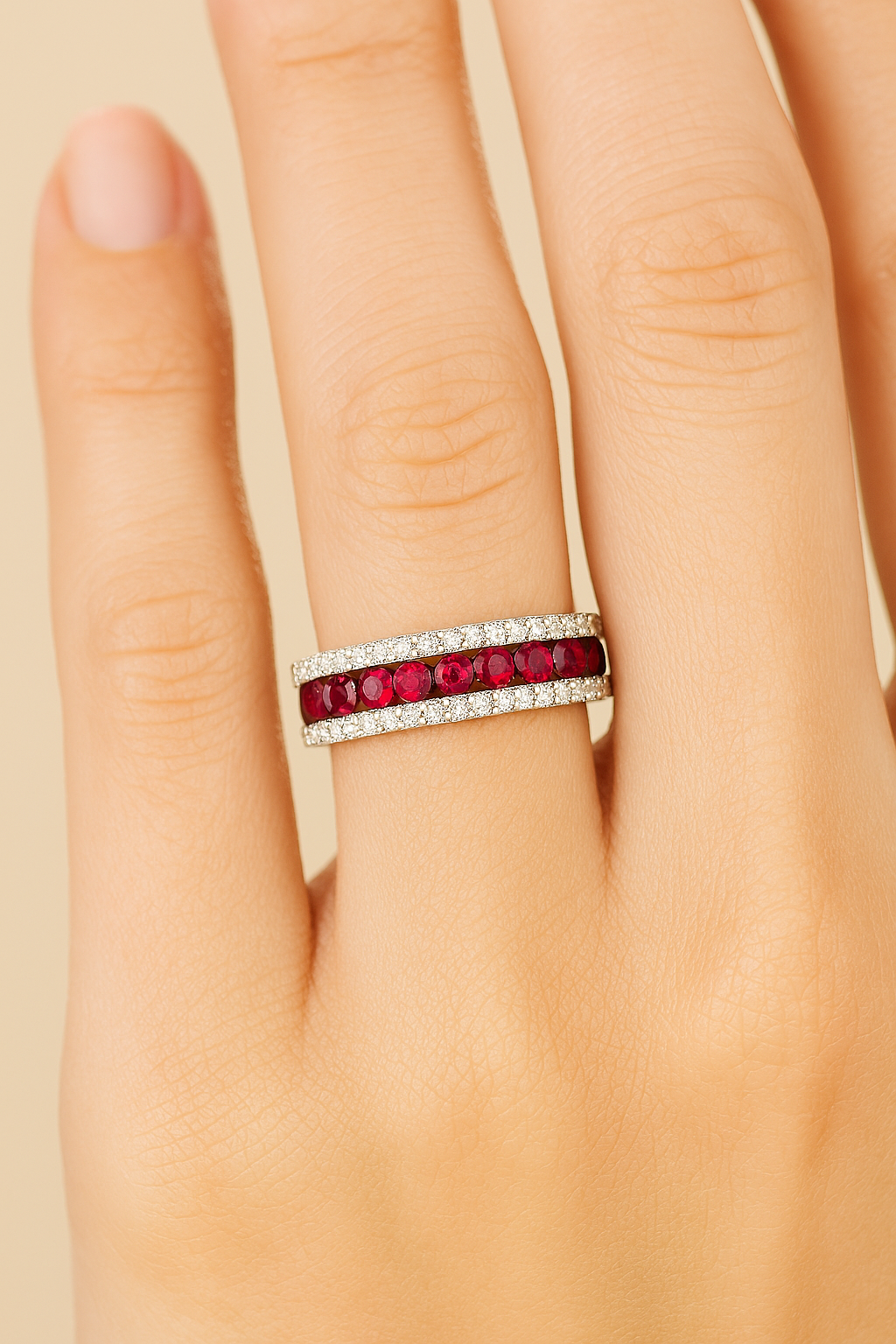 Ruby 2mm Round Infinity Band with Natural Diamonds