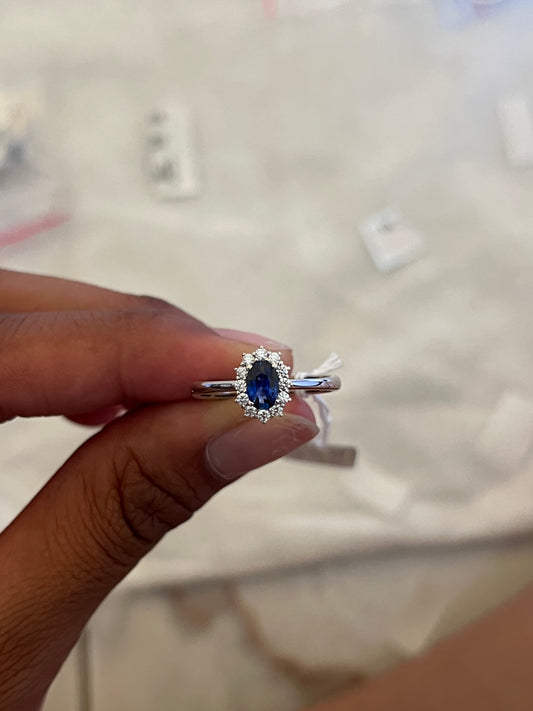 Oval Sapphire (6X4) Ring with Pointed Diamond PREMIUM