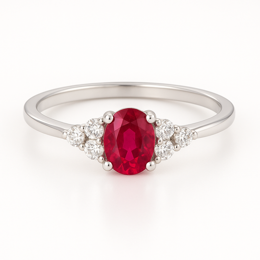 Classic Oval Ruby Ring with Side Diamond Accents