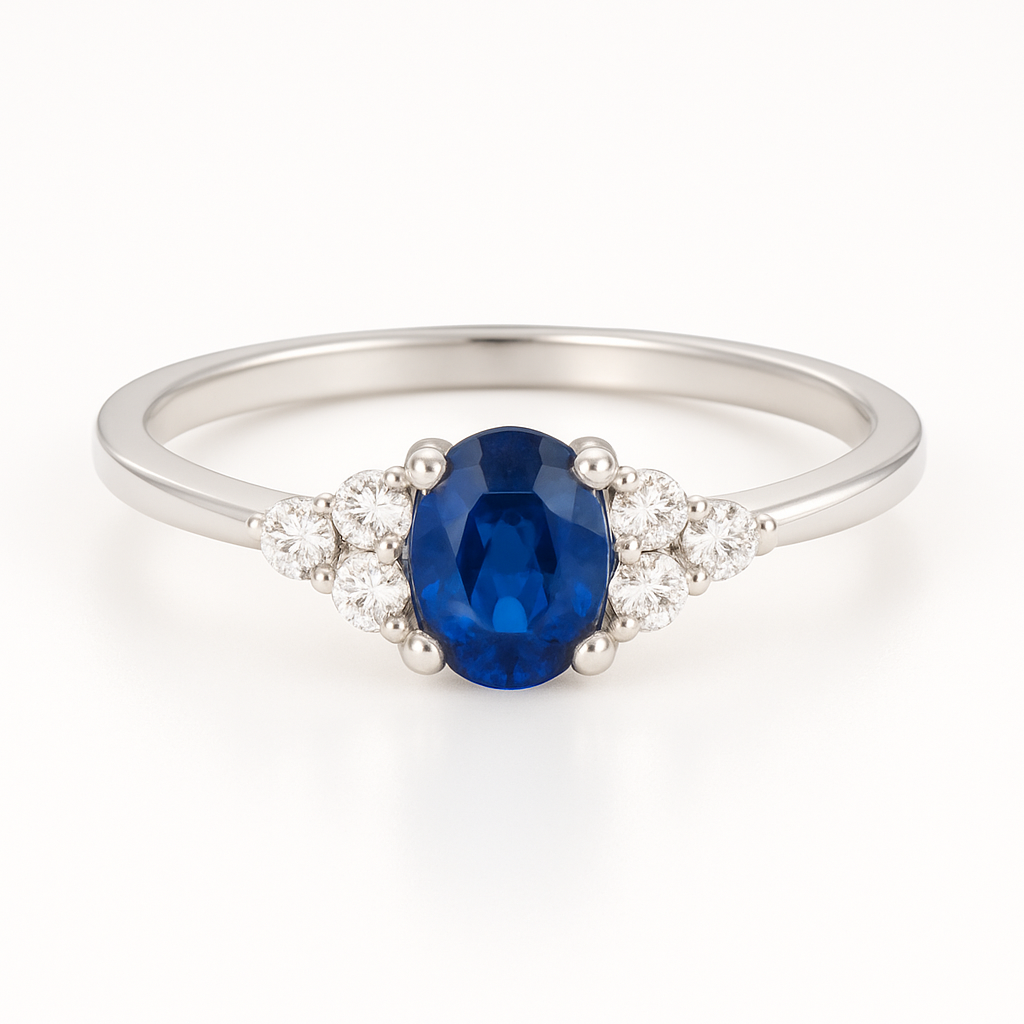 Oval Sapphire Ring with Diamond Side Accents