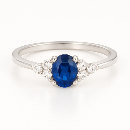 Oval Sapphire Ring with Diamond Side Accents