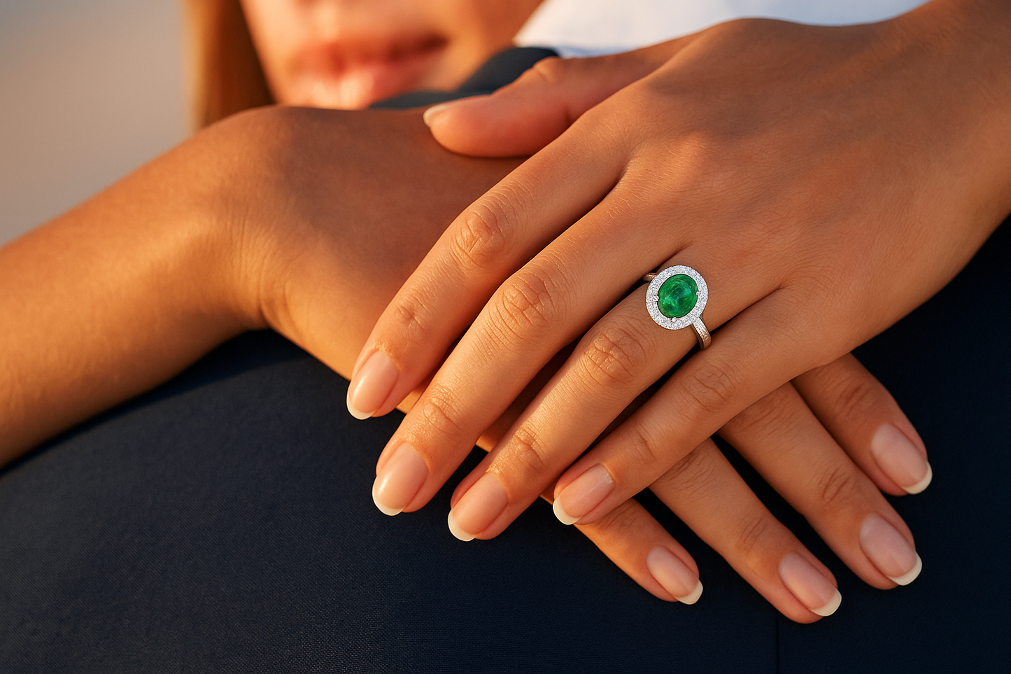 Oval Emerald Halo Ring with Diamond Accents