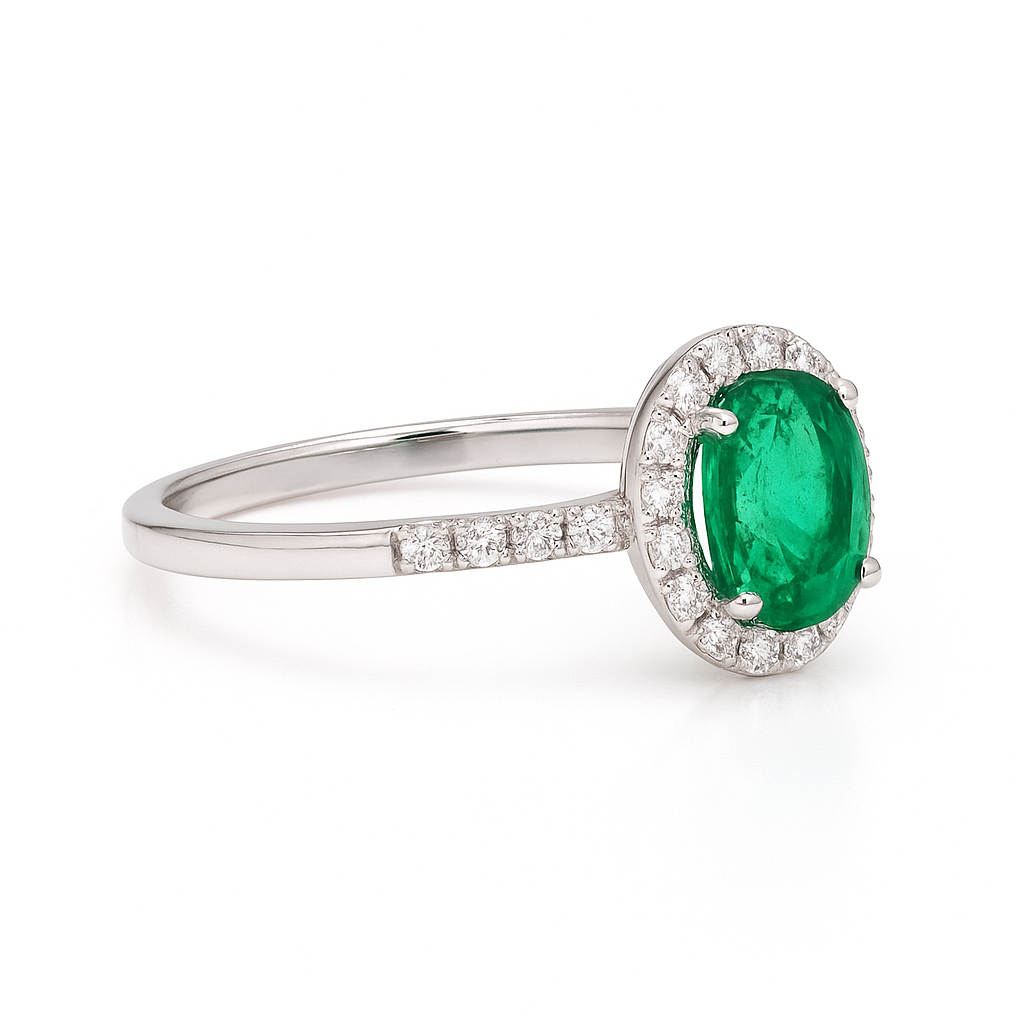 Oval Emerald Halo Ring with Diamond Accents