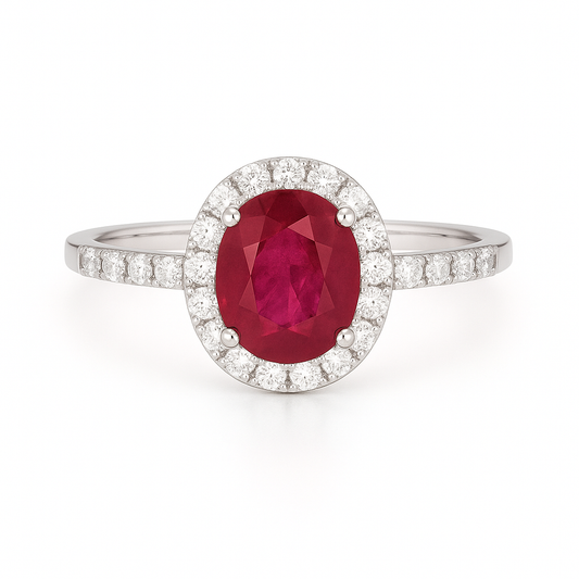 Oval Ruby Halo Ring with Diamond Accents