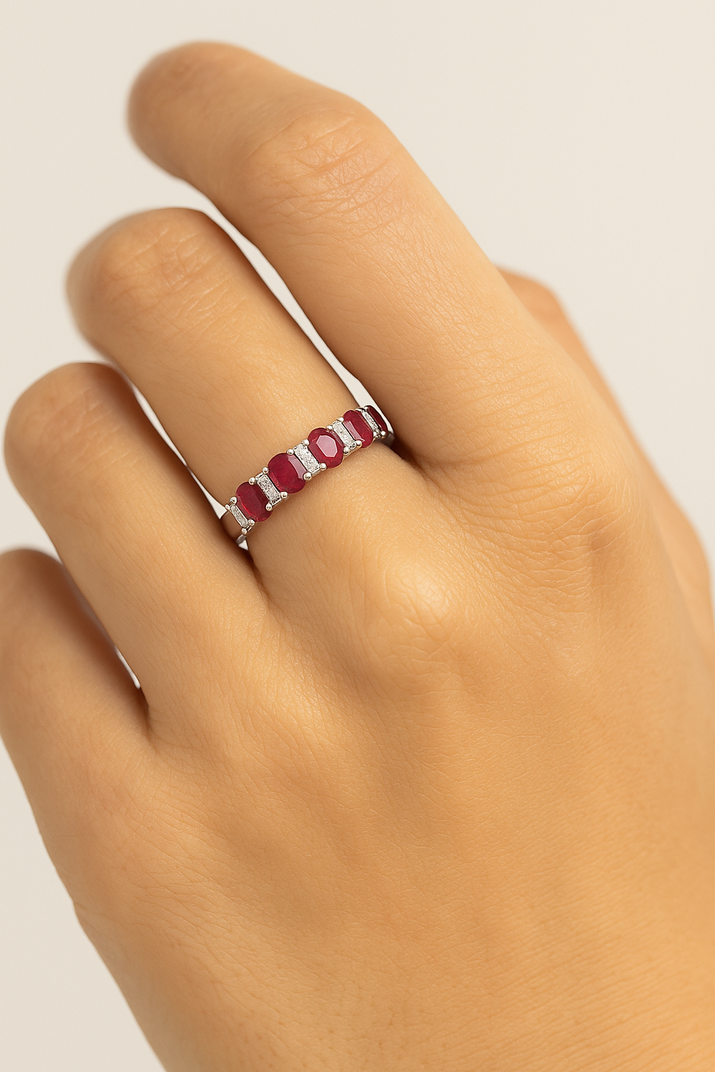 Seven-Stone Ruby Eternity Ring with Natural Diamonds