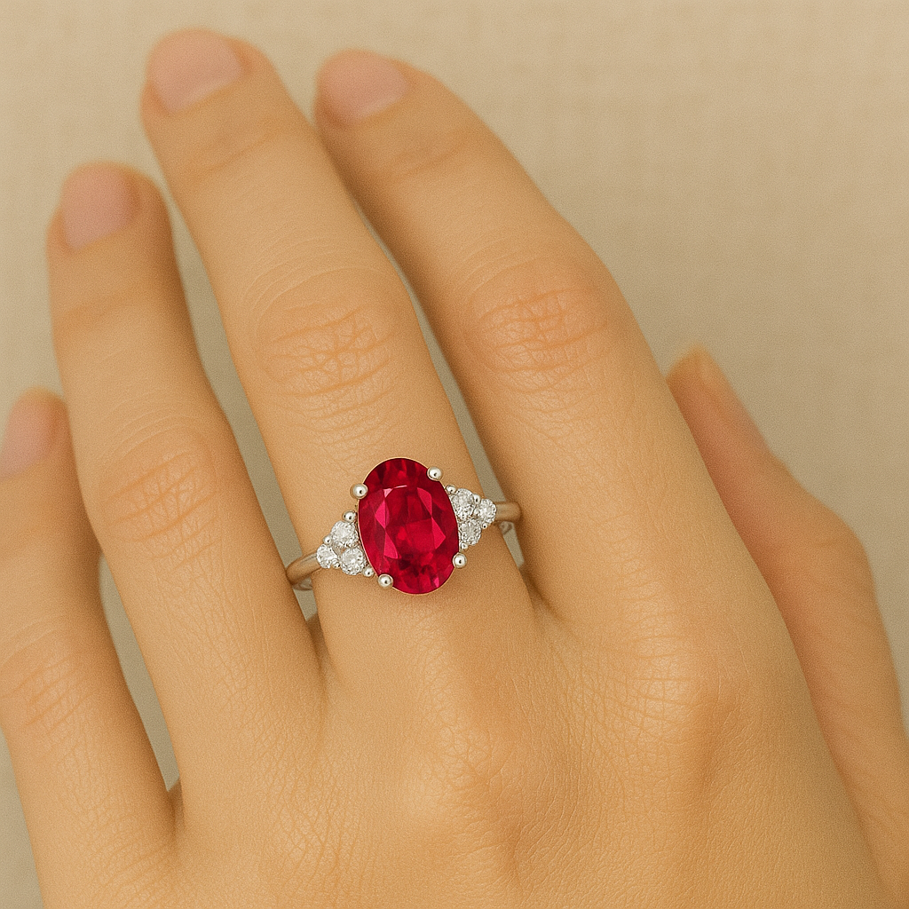 Oval Ruby Ring with Side Diamonds