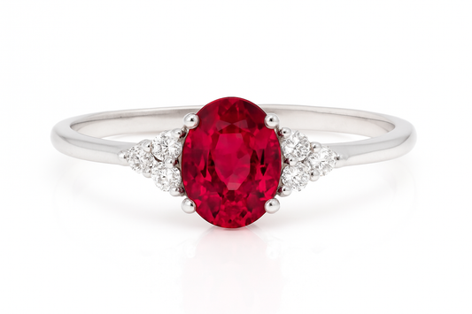 Oval Ruby Ring with Side Diamonds