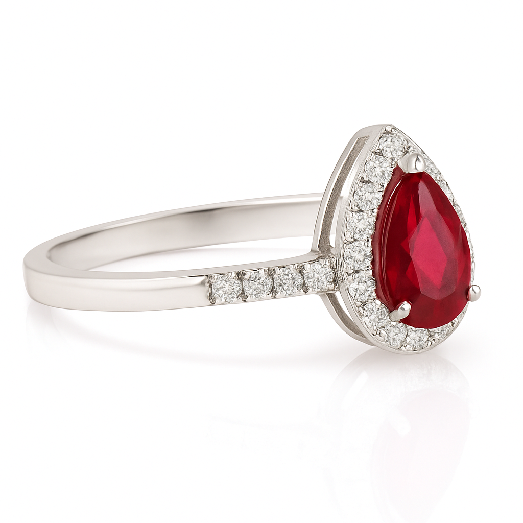 Pear-Shaped Ruby Halo Ring with Natural Diamonds