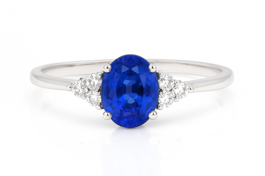 Oval Blue Sapphire Ring with Side Diamonds